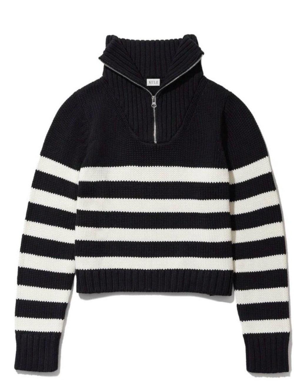 KULE Blue &Cream Striped Ribbed Half-Zip Pullover Size L NWT